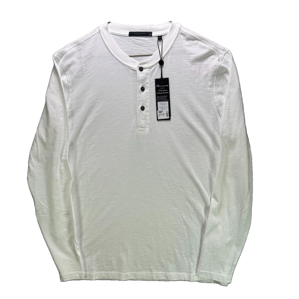 Greyson Henley Shirt Mens Medium White Arctic Golf Long Sleeve Cotton Casual NWT